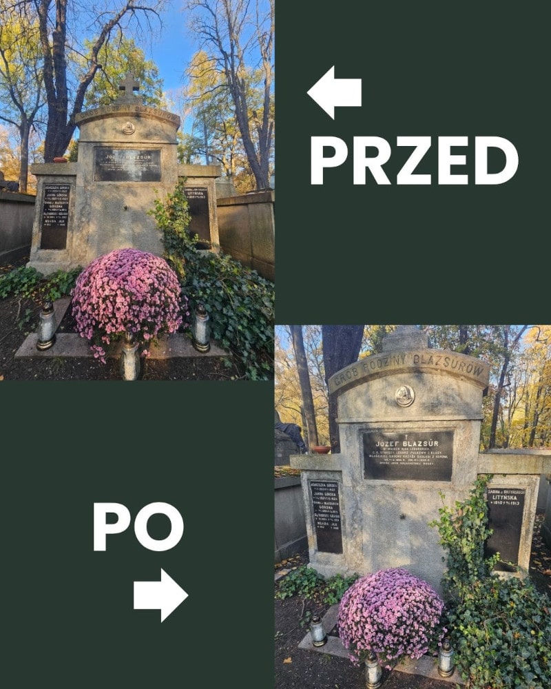 Polerowanie czarnego granitu – renowacja nagrobka.