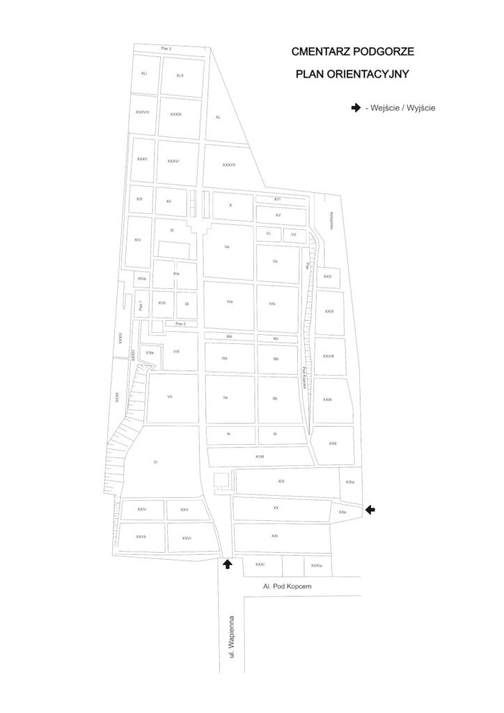 Opieka nad grobami Cmentarz Podgórze Kraków - mapa cmentarza Podgórze w&nbsp;Krakowie.