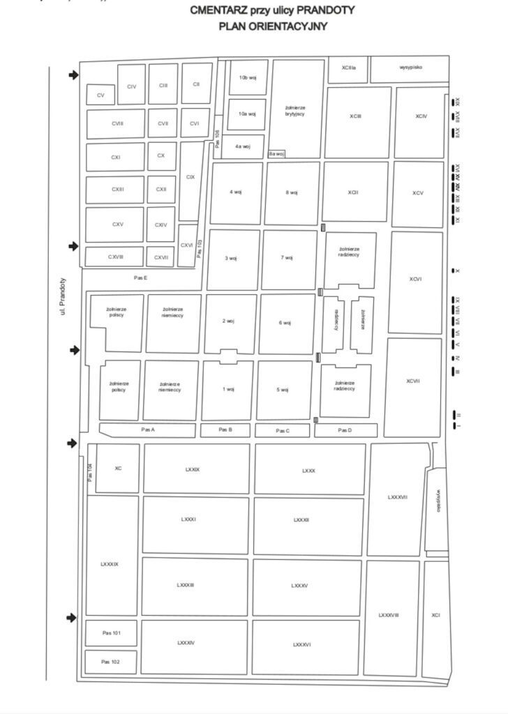 Opieka nad grobami Wola Prandoty Kraków - mapa cmentarza przy ulicy Prandoty w&nbsp;Krakowie.