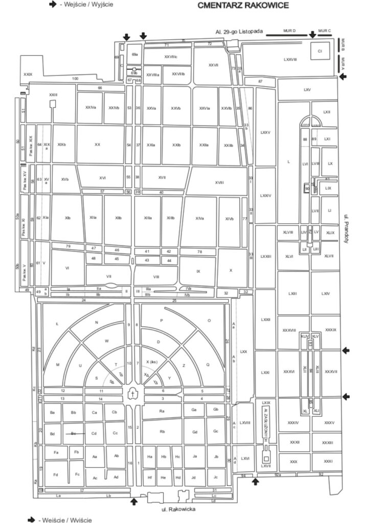 Opieka nad grobami Wola Rakowice Kraków - mapa cmentarza Rakowice w&nbsp;Krakowie.