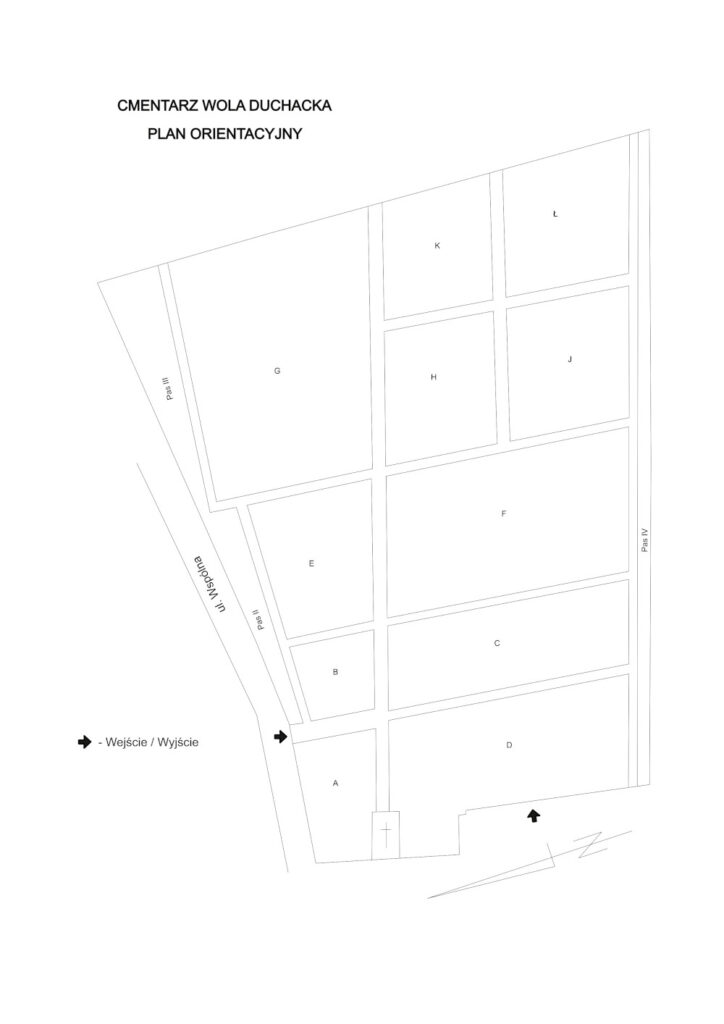 Opieka nad grobami Wola Duchacka Czerwony Kraków - mapa cmentarza Wola Duchacka w&nbsp;Krakowie.